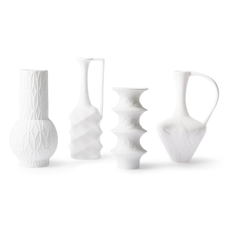 HKliving Matt White Porcelain vaas set van 4