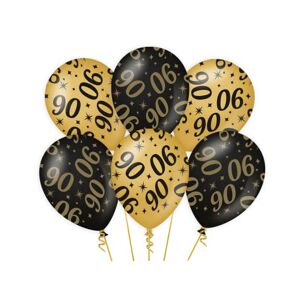 PD-Party 7031313 Classy Feest Ballonnen   Party Balloons   Natuurlijk Rubber (Latex)   Verjaardag Viering Decoraties 90, Pak van 6, Goud/Zwart, 30cm Lengte x 30cm Breedte x 30cm Hoogte