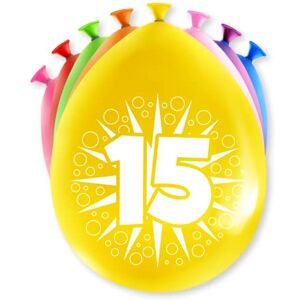 PD-Party 7036551 Gelukkig Feest Ballonnen   Happy Balloons   Natuurlijk Rubber (Latex)   Viering 15 Jaren, Pak van 8, Veelkleurig, 30cm Lengte x 30cm Breedte x 30cm Hoogte