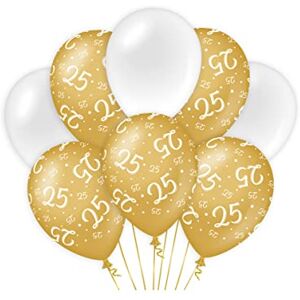 PD-Party 7023404 Verjaardag Ballonnen   Party Balloons   Natuurlijk Rubber (Latex)   Viering   Decoraties 25, Pak van 8, Goud/Wit, 30cm Lengte x 30cm Breedte x 30cm Hoogte