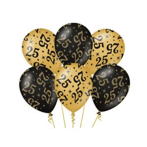 PD-Party 7031304 Classy Feest Ballonnen   Party Balloons   Natuurlijk Rubber (Latex)   Verjaardag Viering Decoraties 25, Pak van 6, Goud/Zwart, 30cm Lengte x 30cm Breedte x 30cm Hoogte