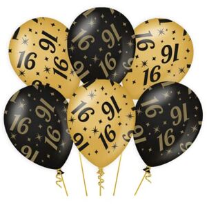 PD-Party 7031301 Classy Feest Ballonnen   Party Balloons   Natuurlijk Rubber (Latex)   Verjaardag Viering Decoraties 16, Pak van 6, Goud/Zwart, 30cm Lengte x 30cm Breedte x 30cm Hoogte