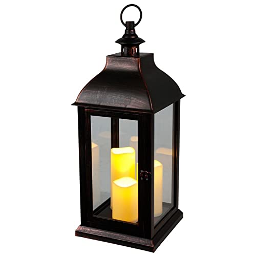 BURI XXL Lantaarn, vintage windlicht, zwart, met 3 led-kaarsen, flikkereffect, lantaarn, kaarsenhouder, 60 cm, decoratieve lantaarn, groot, met glasplaten en timer voor binnen
