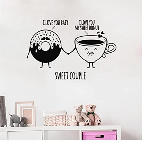 cbvdalodfej Zoetwaren Winkel Voedsel Muurstickers Donut Cup Zoete Paar Muursticker Quotes Vinyl voor Restaurant Keuken Decoratie 86X57 CM: