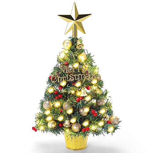 MA3TY Mini kerstboom, 50 cm tafelblad kunstmatige kleine kerstboom met verlichting, tafeldecoratie batterij aangedreven voorverlichte kleine bomen, thuis keuken eetkamer raam bureau decoraties