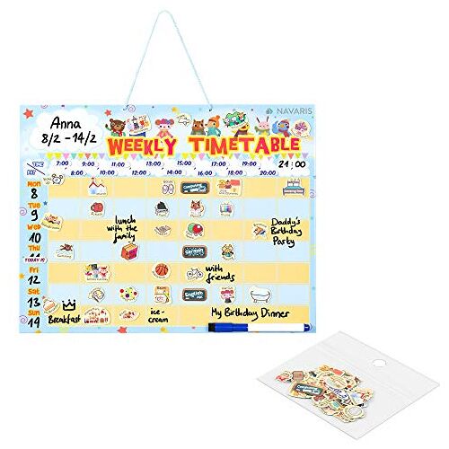 Navaris magnetische weekplanner in het Engels 40 x 32 cm Magneetbord inclusief 98 stickers en stift Uitwisbare familieplanner