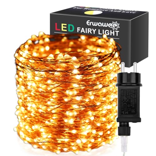 Erwawee Kerstverlichting LED Lichtsnoeren 100M 1000LED, Koperdraad 8 Modi Guirlande Buitenverlichting,Waterdicht binnen buiten decoratie outdoor voor kerstboom,slaapkamer,feest,kerstmis,Christmas, Warm wit