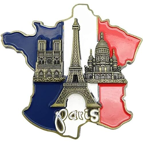 Jowxsx Multicolor Koelkast Magneten Sticker Frankrijk Kaart Koelkast Sticker   3D Hars Magneten voor Koelkast, Decoratieve Koelkast Magneten Kathedraal Notre Dame de Paris Frankrijk Eiffeltoren Set