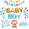 SicurezzaPrima Baby Party Deco Boy Set XXL 48 stuks Decoratie Baby Shower for Boys ballonnen, slinger, fotodoosje, tafeldecoratie, strooiversiering blauw