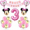 Foesihep Minnie Verjaardagsdecoratie 3 jaar, roze verjaardagsdecoratieset met Minnie ballon 3e verjaardag verjaardagsdecoraties, Minnie ballonnen verjaardag kinderverjaardag decoratie verjaardag party