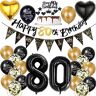 Ohaoduo Verjaardagsdecoratie voor mannen en vrouwen, ballon 80e verjaardagsdecoratie, goud zwart, verjaardagsdecoratie 80 jaar, ballon zwart goud decoratie 80e verjaardag, goud zwart 80 jaar