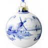 Heinen Delfts Blauw Heinen kerstbal - Met landschap - 7cm