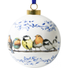 Heinen Delfts Blauw Heinen kerstbal - Met bosvogels - 8cm