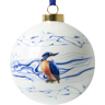 Heinen Delfts Blauw Heinen kerstbal - Met ijsvogel - 8cm