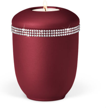 Urn in wijnrood keramiek + waxine met rondom Swarovski elements