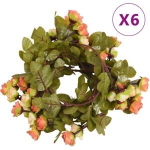 vidaXL Kunstige blomsterkranser 6 stk solnedgangsrød 215 cm