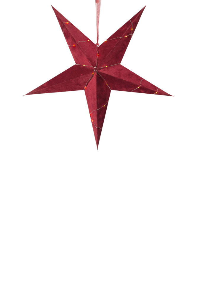 Fløyelsstjerne + lyslenke Rød