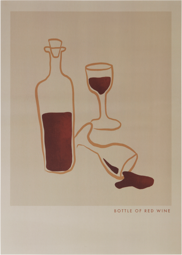 BOTTLE & GLASS poster 50x70 cm Hvit/rød