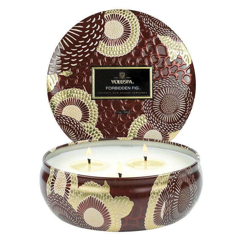 Voluspa 3 Wick Candle In Decorative Tin Forbidden Fig 340g