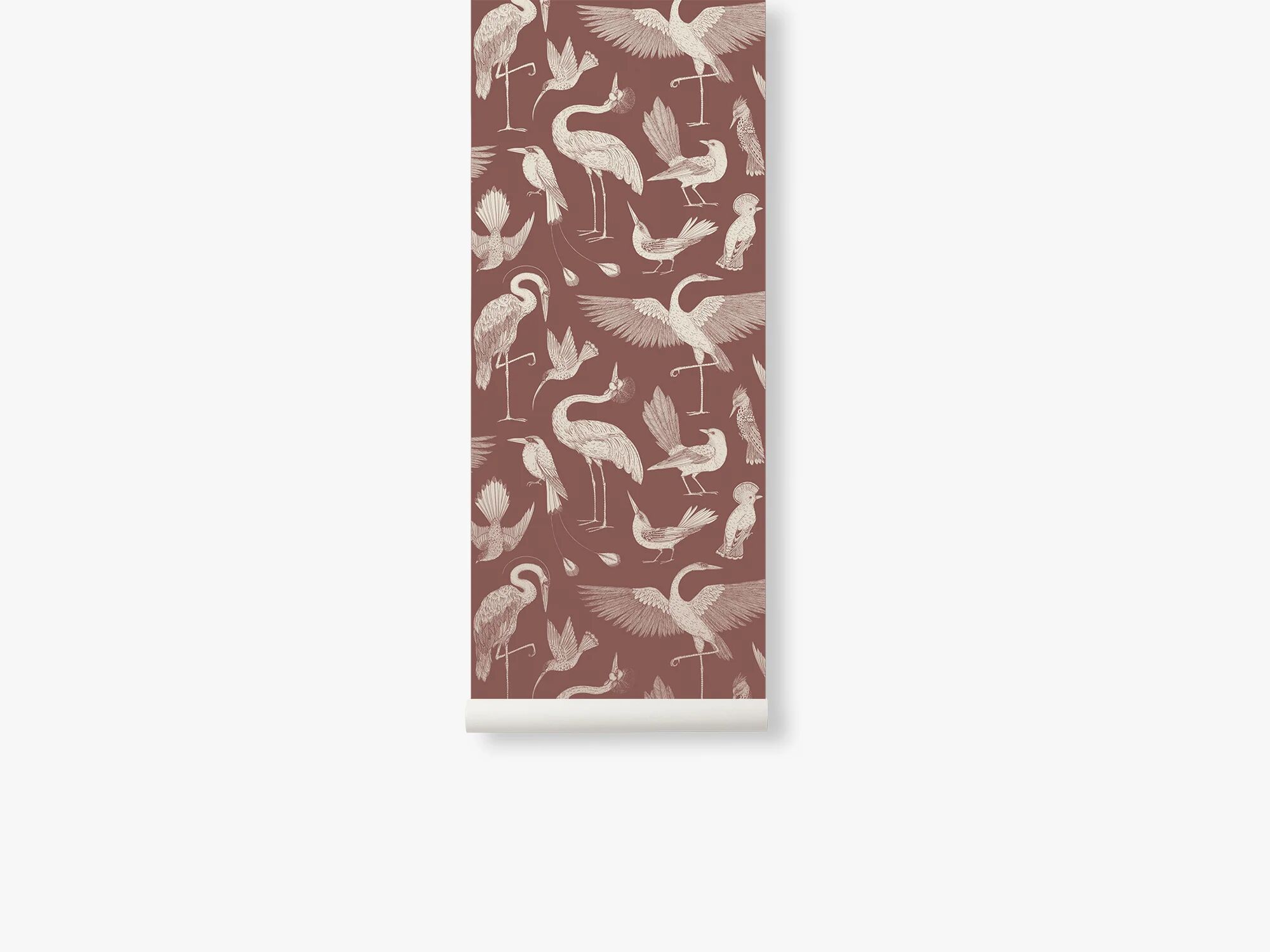 Ferm Living Katie Scott Wallpaper - Birds, Dusty Red