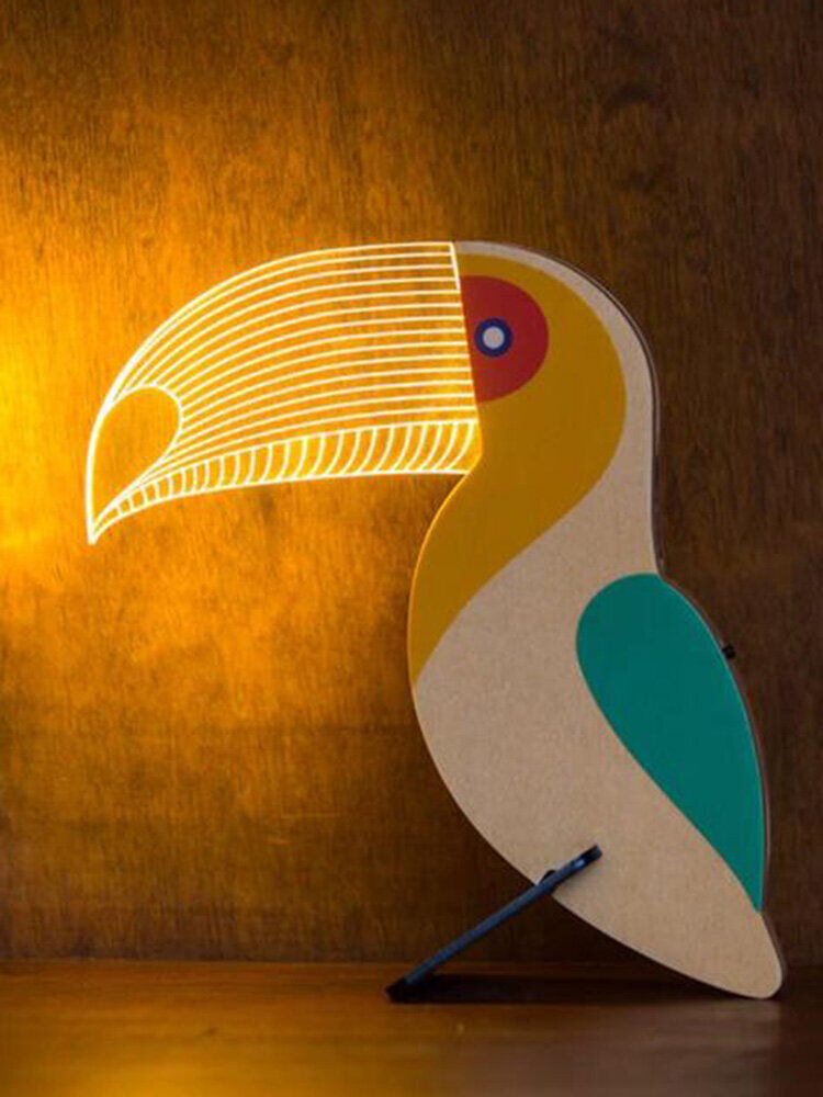 Newchic 1 PC Parrot Bird Fun Light Fashion Design Wooden Figure 3D LED Night Light Warm White Novelty Kid Bedroom Decoration Tab