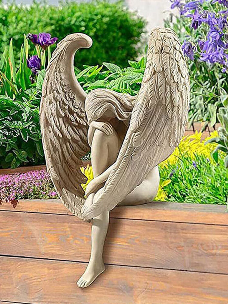 Newchic 1 PC Resin Vintage Hold Legs Angel Memorial Redemption Statue Handicraft Angel Wings Sculpture Outdoor Garden Figurine C