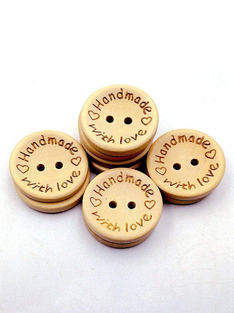 SOFO 100 Pcs Natural Color Wooden Buttons Emoji Smile Face Letter Button Craft Fabric DIY Accessories