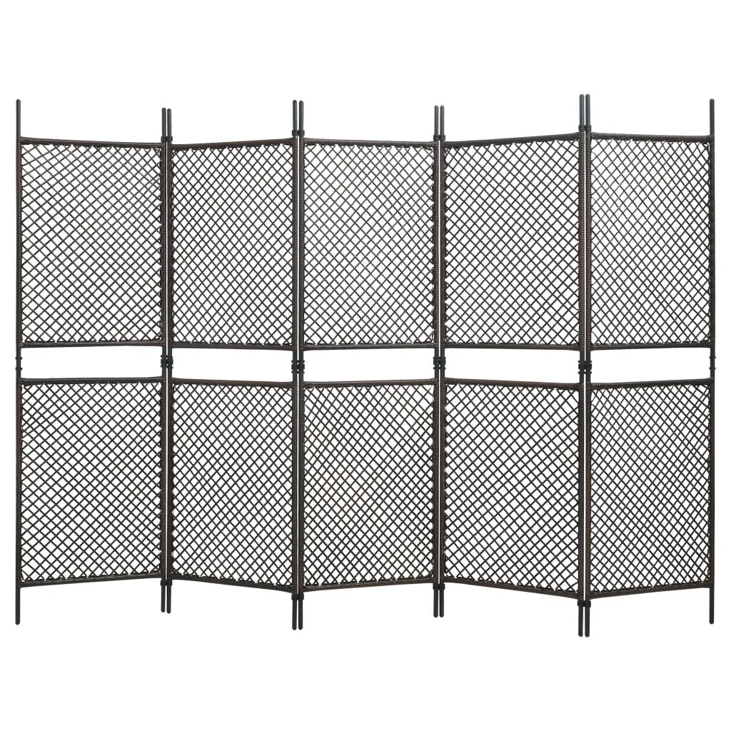 vidaXL Romdeler med 5 paneler polyrotting 300x200 cm brun