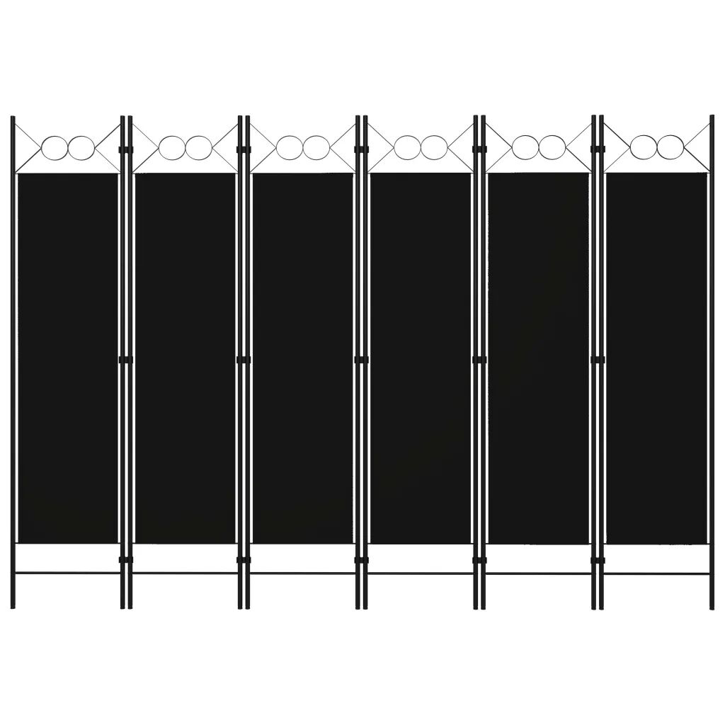 vidaXL Romdeler med 6 paneler svart 240x180 cm