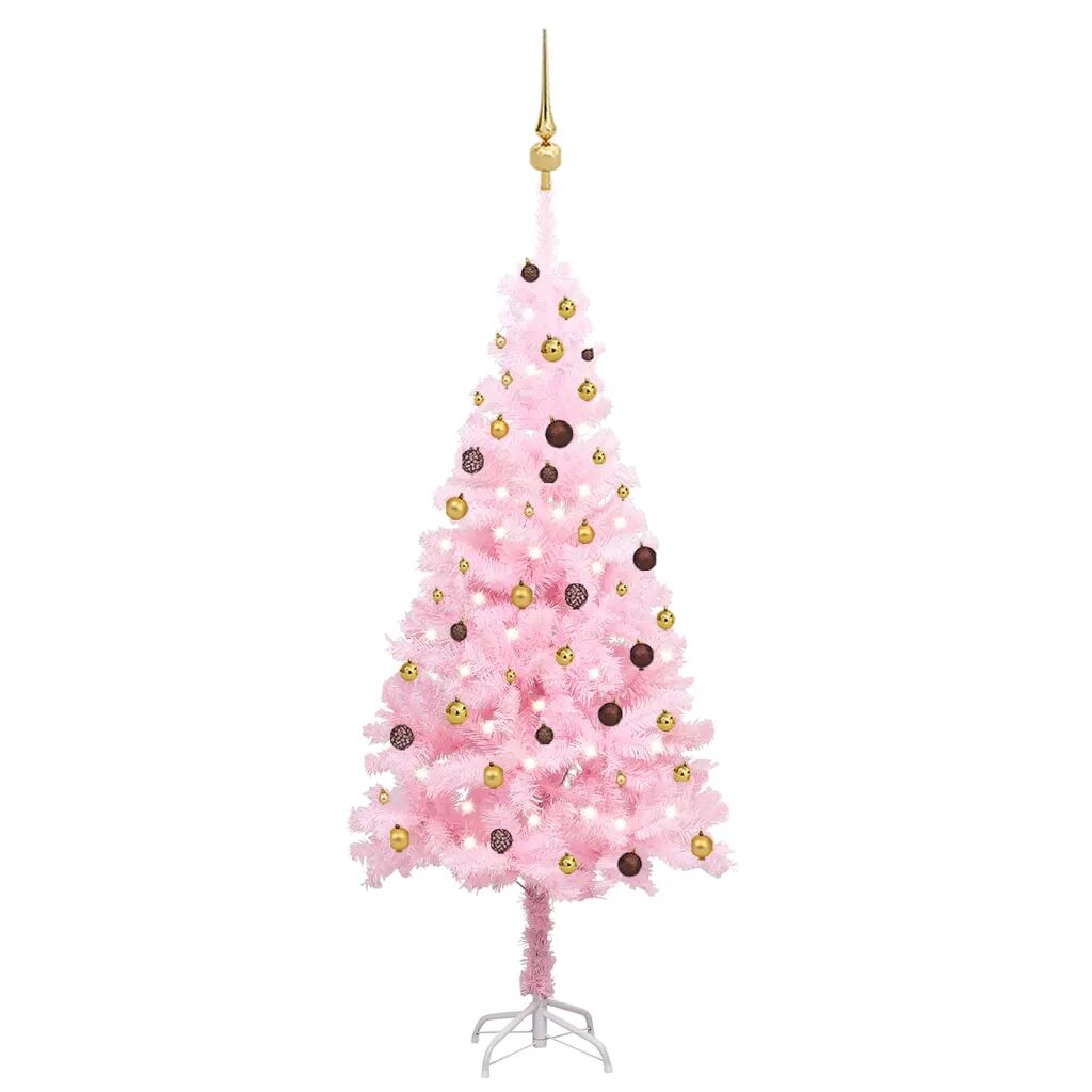 vidaXL Kunstig juletresett med LED og kuler 210 cm PVC rosa