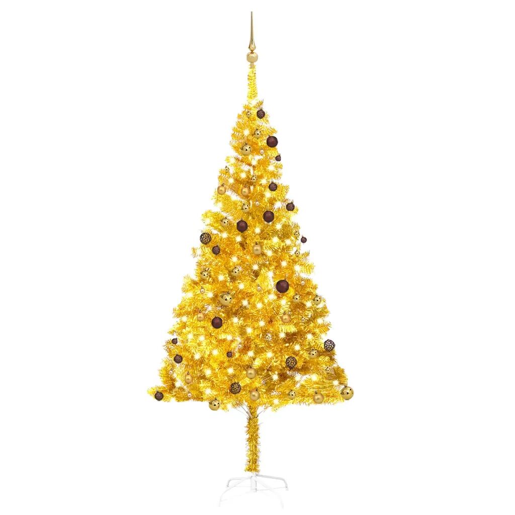 vidaXL Kunstig juletre med LED og kulesett gull 240 cm PET