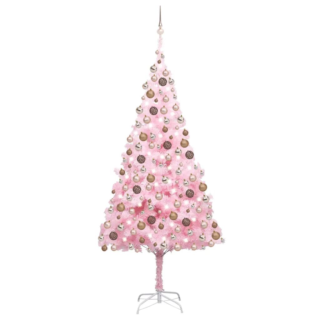 vidaXL Kunstig juletresett med LED og kuler 240 cm PVC rosa