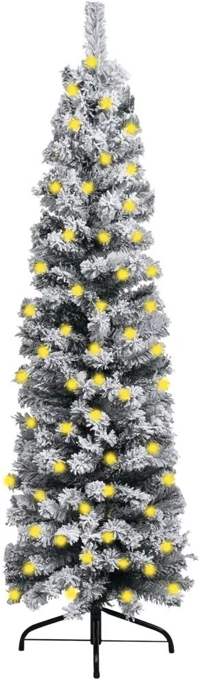 vidaXL Slankt juletre med LED og flokket snø grønn 210 cm PVC