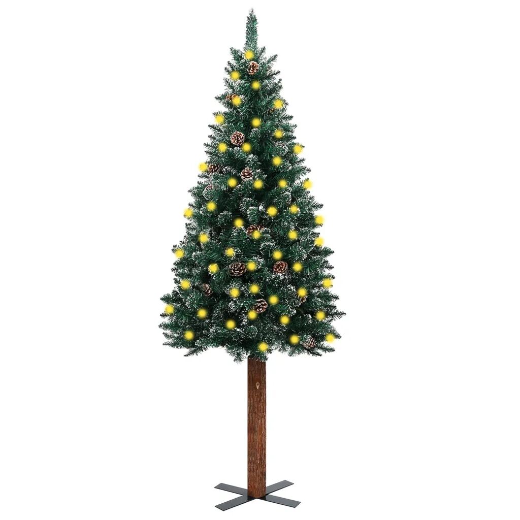 vidaXL Slankt juletre med LED ekte tre og hvit snø grønn 210 cm