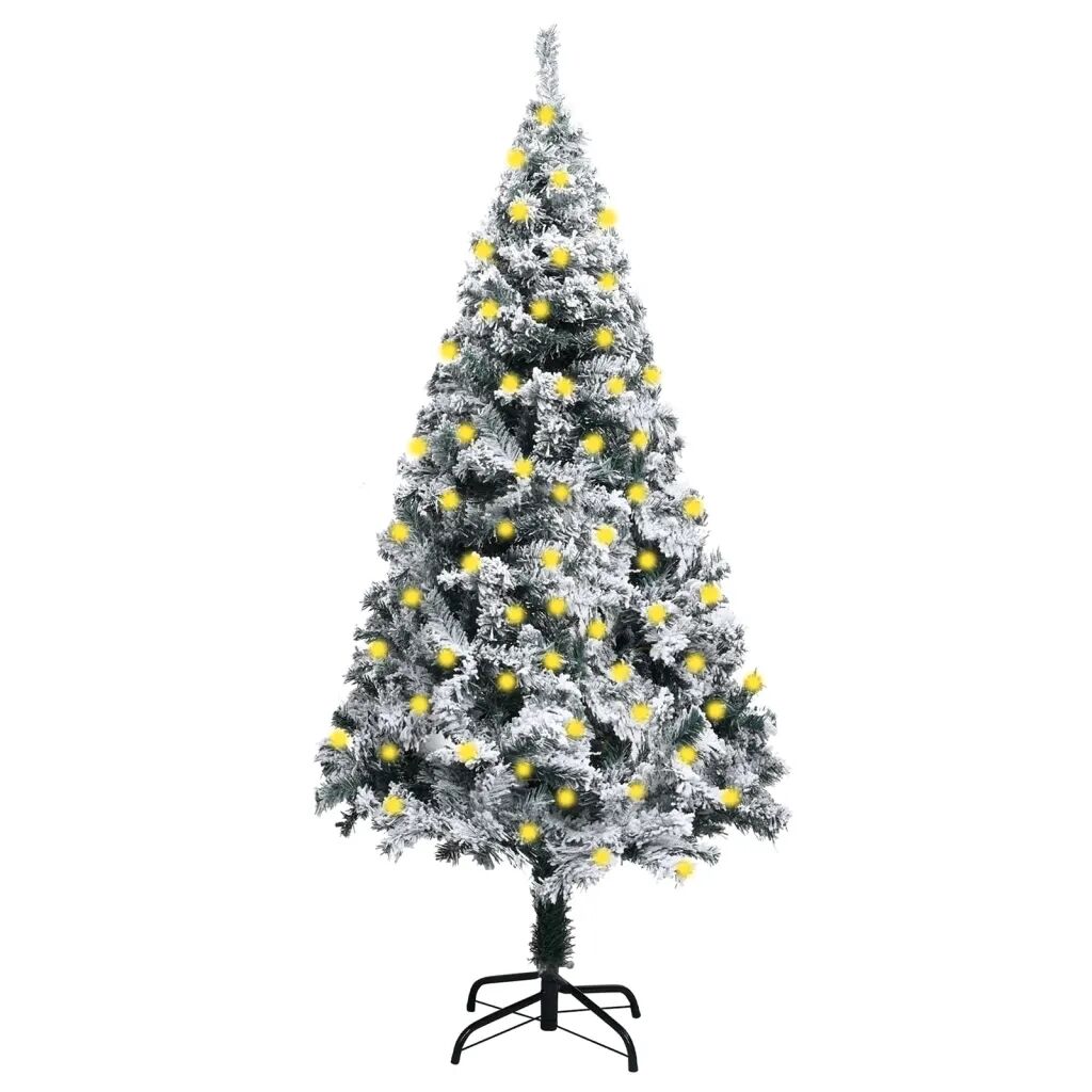 vidaXL Kunstig juletre med LED og flokket snø grønn 150 cm PVC