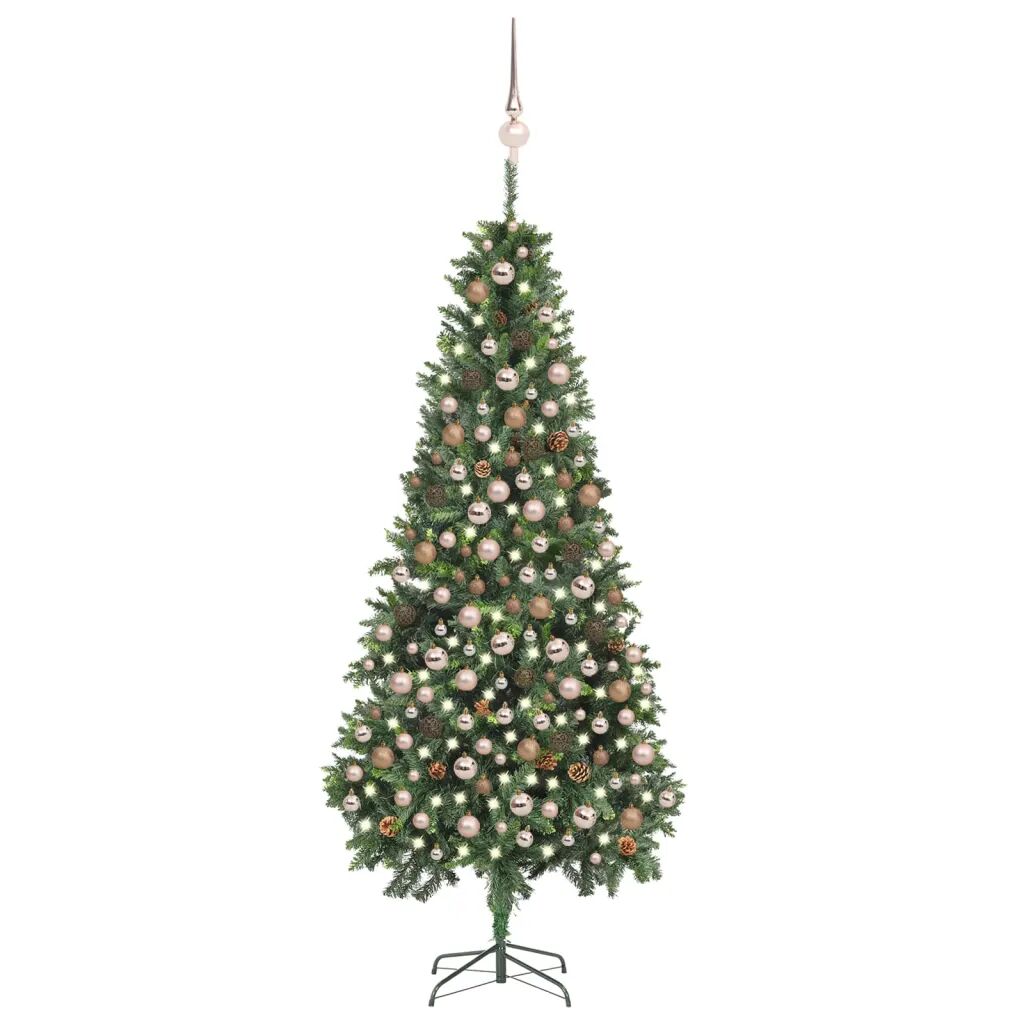 vidaXL Kunstig juletre med LED og kulesett og kongler 210 cm