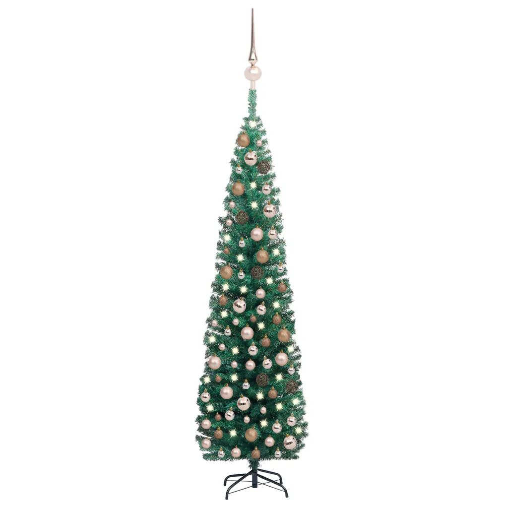 vidaXL Slankt kunstig juletre med LED og kulesett grønn 240 cm