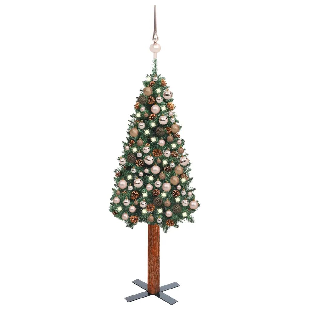 vidaXL Slankt kunstig juletre med LED og kulesett grønn 180 cm PVC