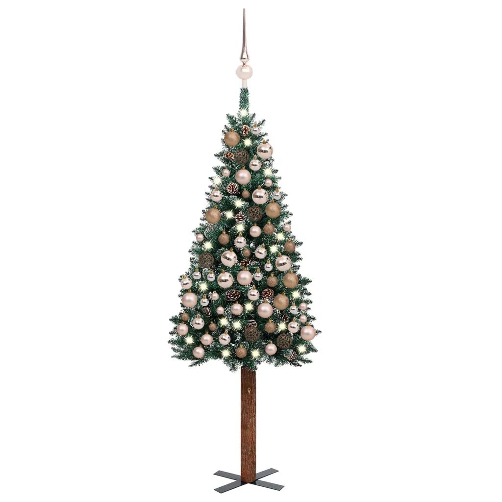 vidaXL Slankt kunstig juletre med LED og kulesett grønn 150 cm