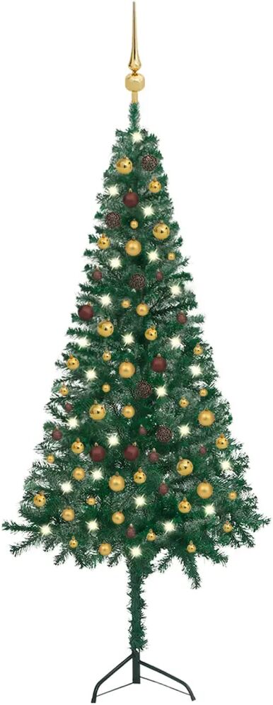 vidaXL Kunstig hjørnejuletre med LED og kulesett grønn 210 cm PVC