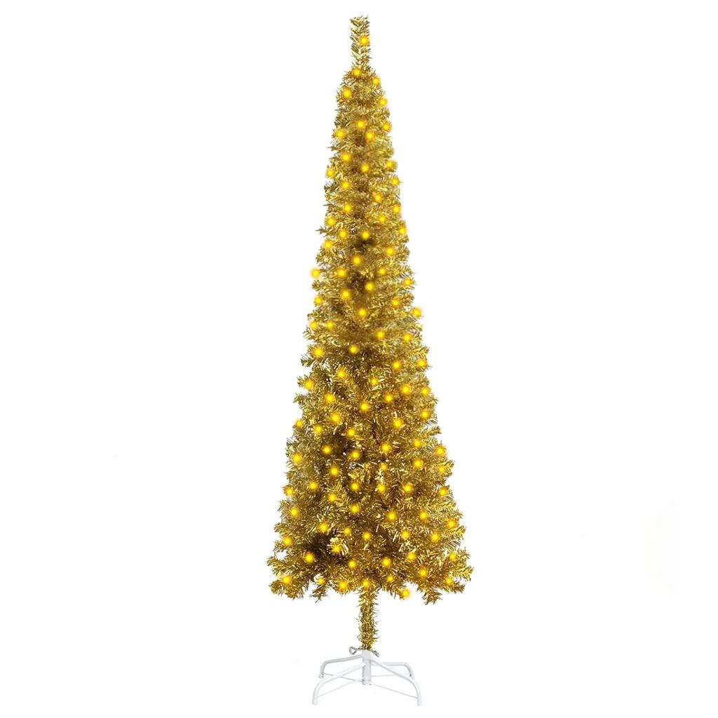 vidaXL Slankt juletre med LED gull 210 cm