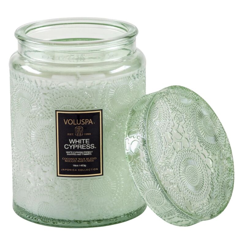 Voluspa White Cypress Large Glass Jar w. Lid (100h)