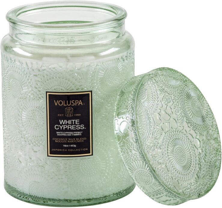 Voluspa White Cypress Large Glass Jar w. Lid (100h)