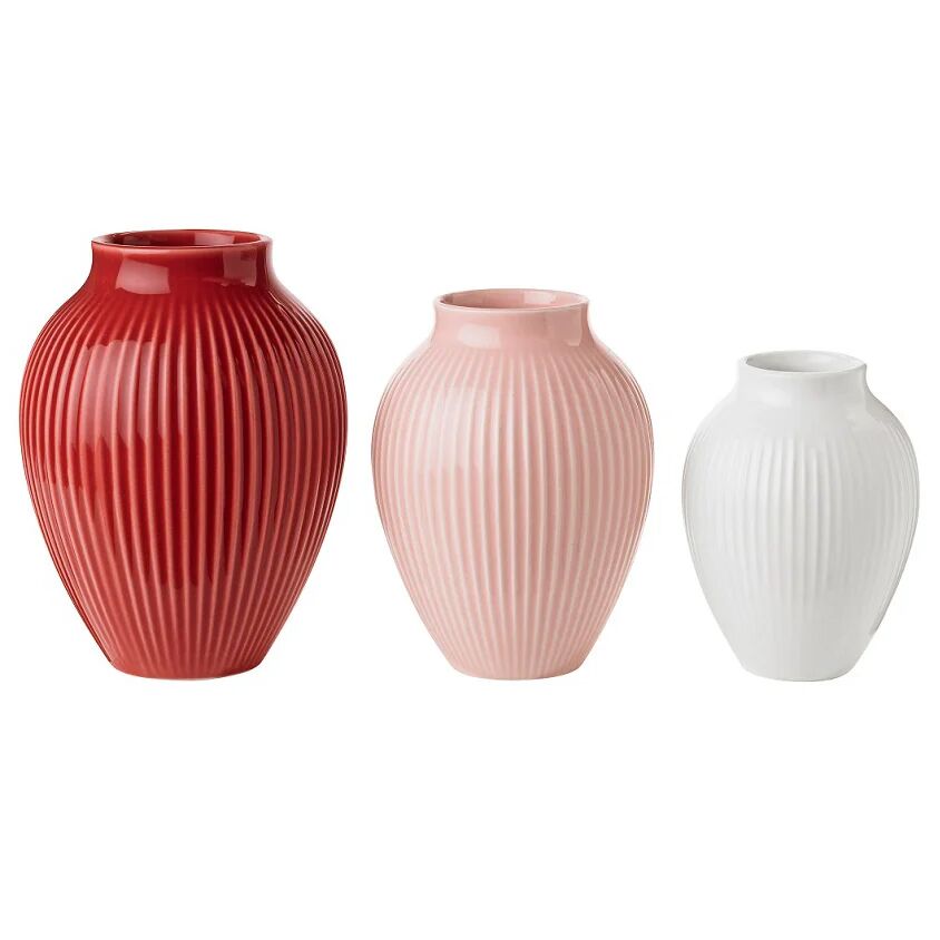 Knabstrup Keramik Knabstrup vase riller 3-stk. Bordeaux-rosa-hvit