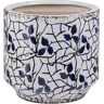 Beliani Vaso de cerâmica grés azul e branca impermeável aparência envelhecida padrão floral design retro