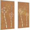 Vidaxl Conjunto 2 Decorações p/ muro de jardim aço corten design flores