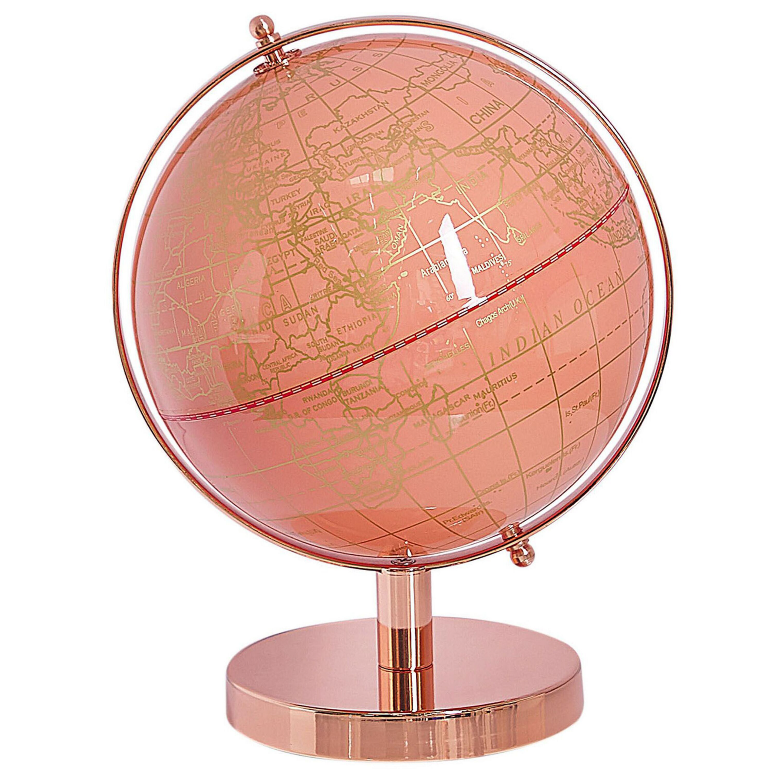 Beliani Globo terrestre decorativo rosa em suporte metálico rosa dourado 20 cm design moderno