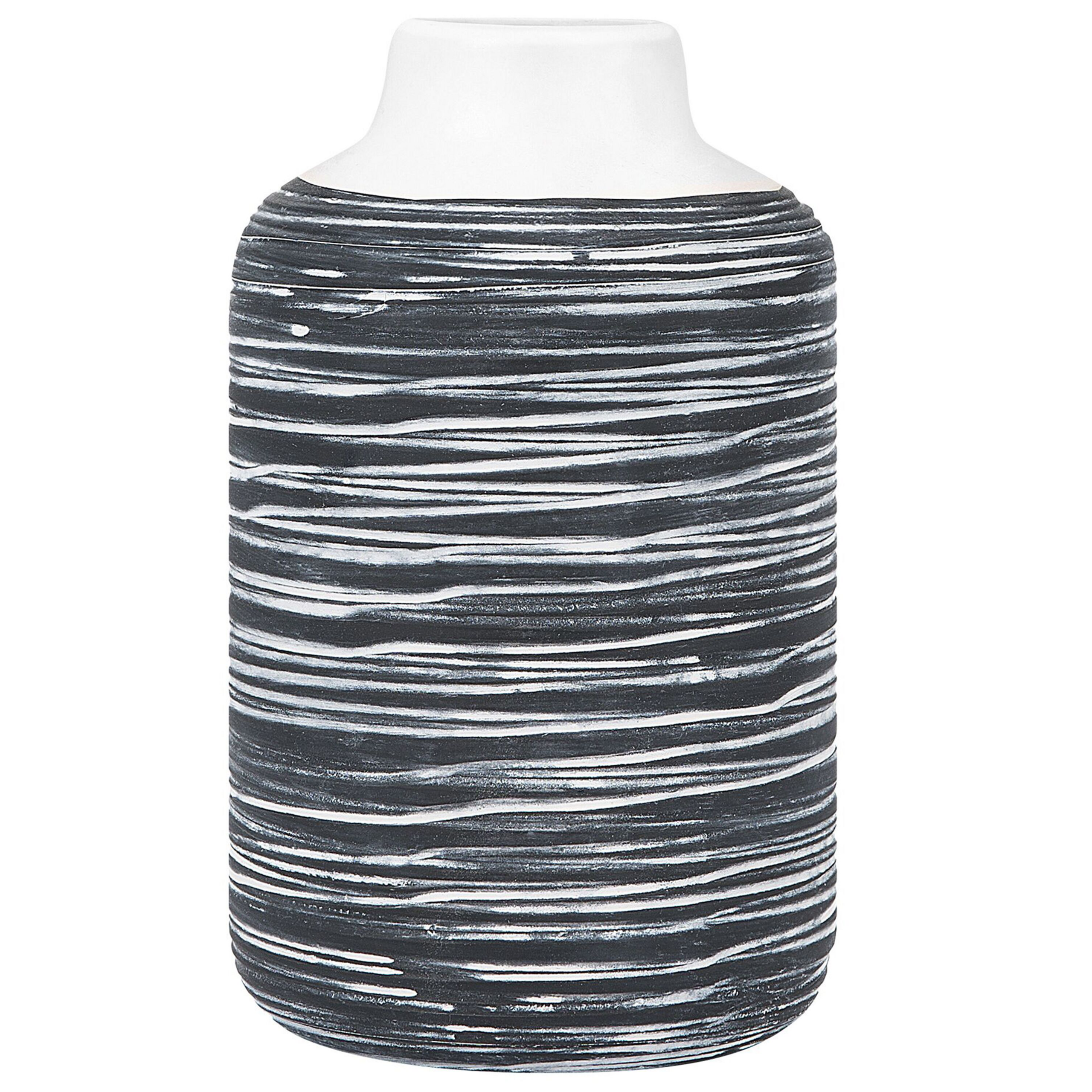Beliani Vaso decorativo branco e cinzento de cerâmica cilíndrico de 26 cm de altura em estilo zen