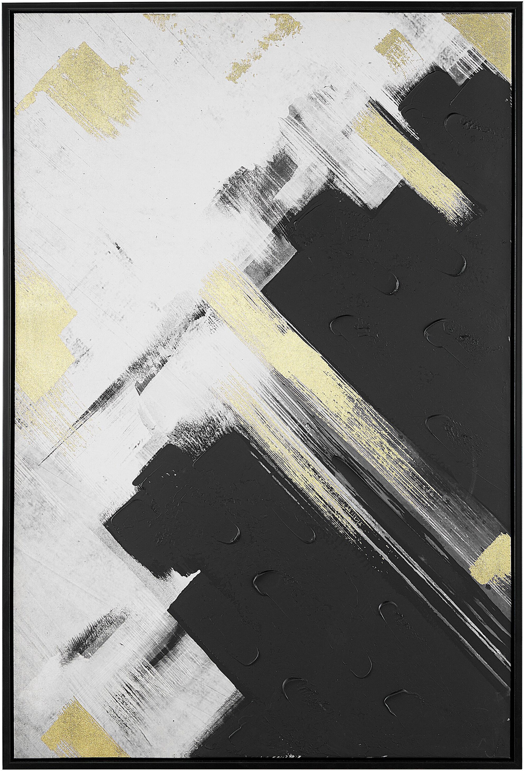 Beliani Pintura em tela preto e branco 93 x 63 cm padrão abstrato de poliéster e MDF estilo moderno