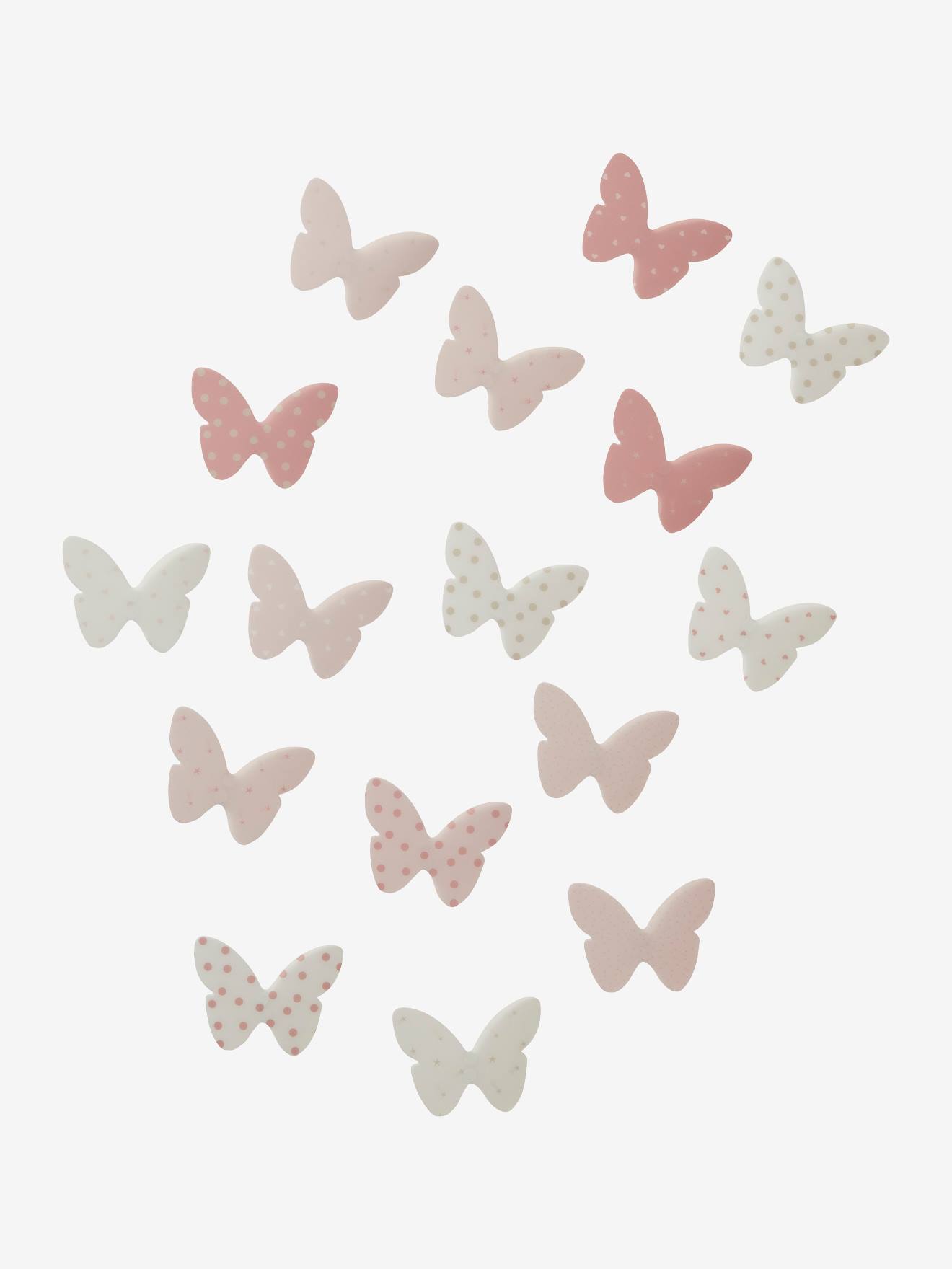 VERTBAUDET Lote de 14 decorações com borboletas, para quarto de menina rosa claro estampado